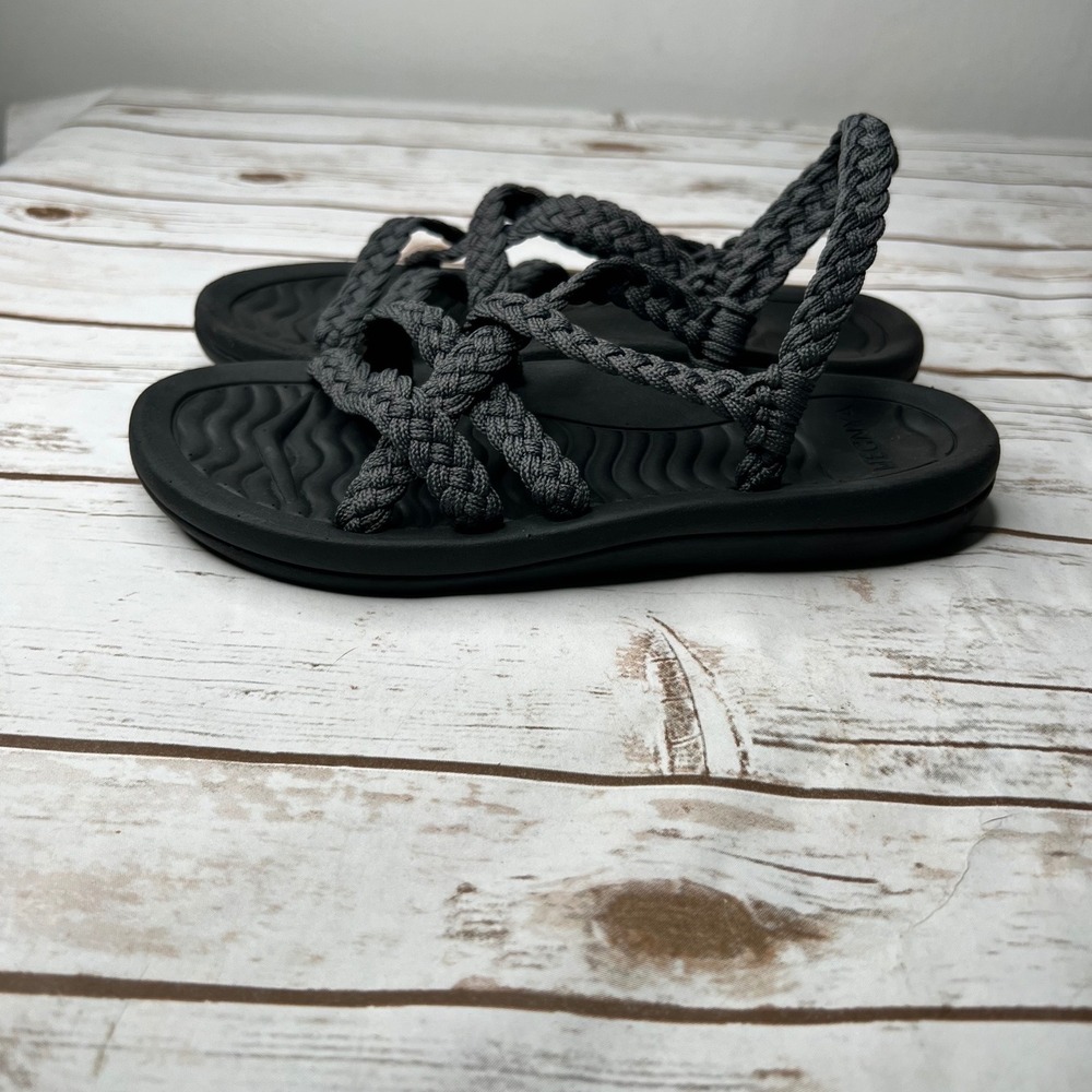MECNYA Walking Sandals Dark Grey Braided Rope Strappy Comfort Size 8